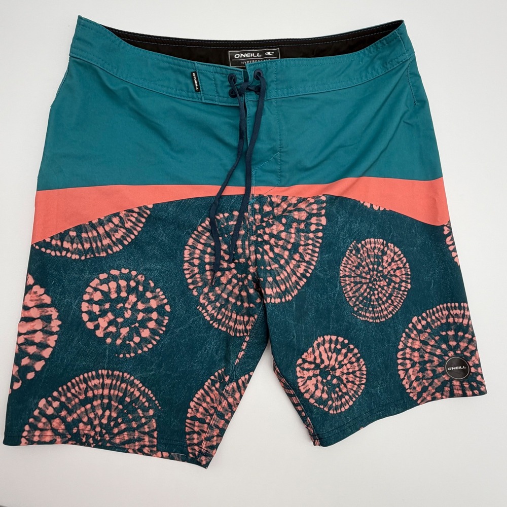 ONeill Hyperfreak Mens Board Shorts Teal Coral Tie Dye Mandala SP01060 Size 32